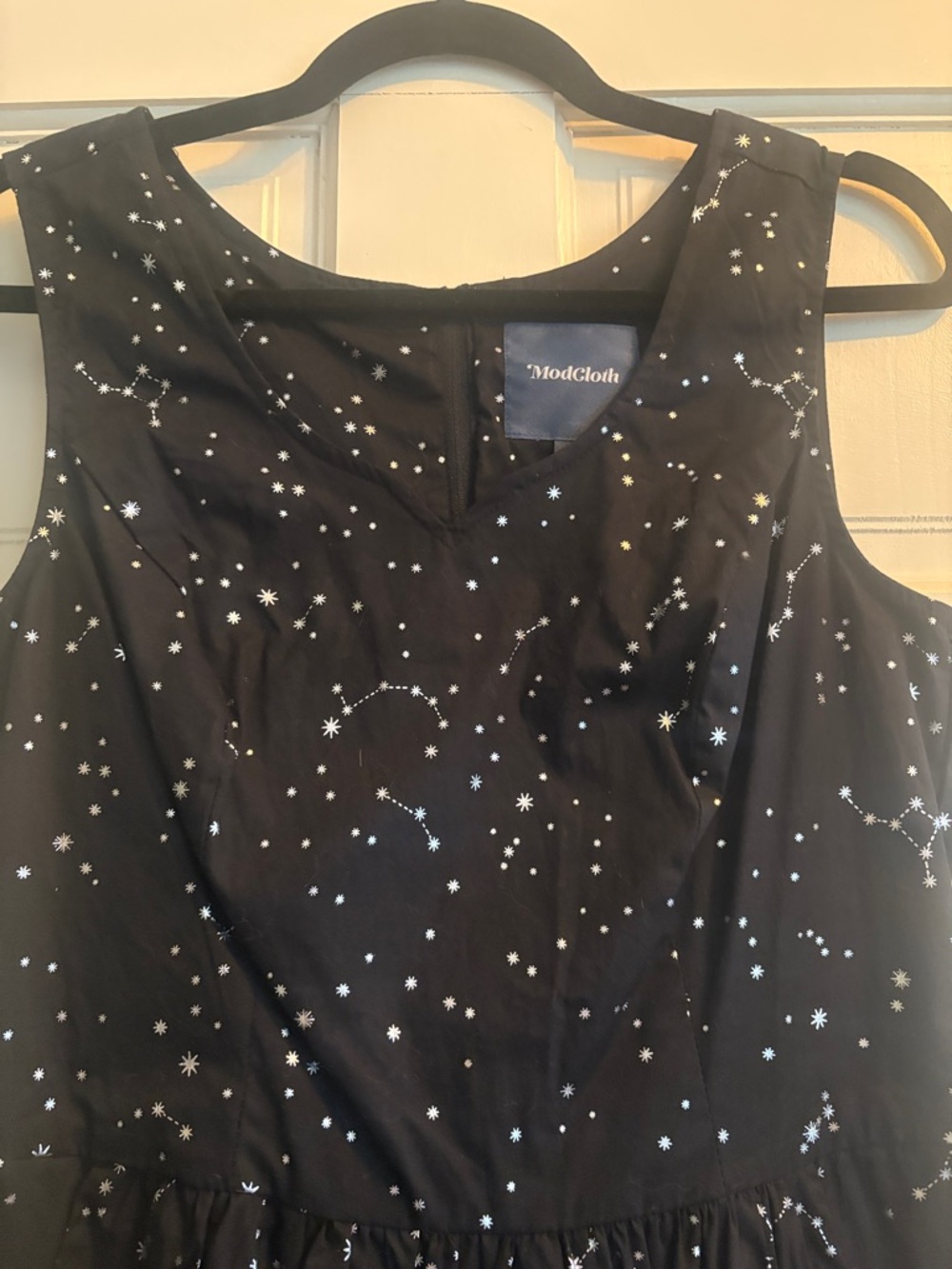 ModCloth Black and Silver Star Constellation Fit-and-Flare Midi Dress - Picture 3 of 8